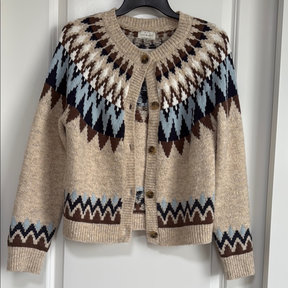 Lucky Brand Sweater Cardigan Buttons Up Top Nordic Cardigan Sweater
